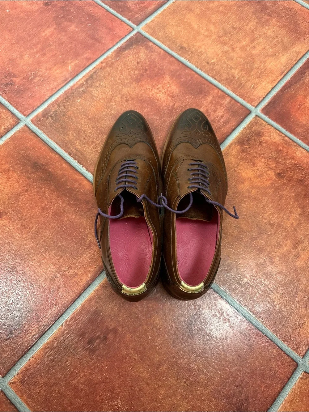 Ted Baker Men's Wingtip Leather Derbys with Brogue Detail and Pink Interior